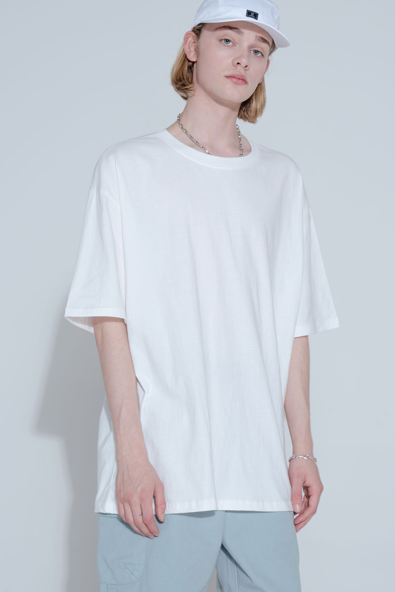 OVERFIT SOLID LOGO HALF T-SHIRT_WHITE