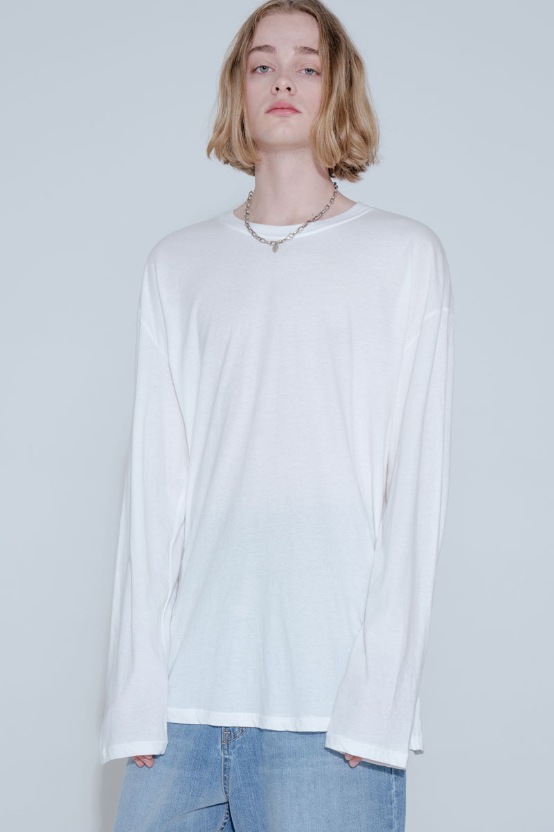 OVERFIT SOLID LOGO LONG T-SHIRT_WHITE