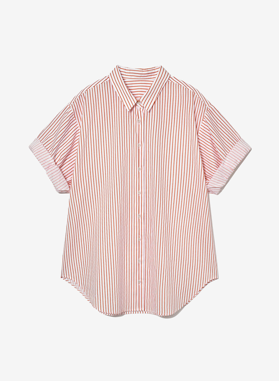 STRIPE SLEEVE ROLL-UP SHIRT_RED