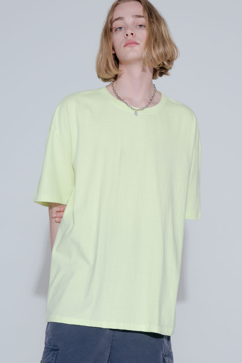 OVERFIT SOLID LOGO HALF T-SHIRT_LIME YELLOW