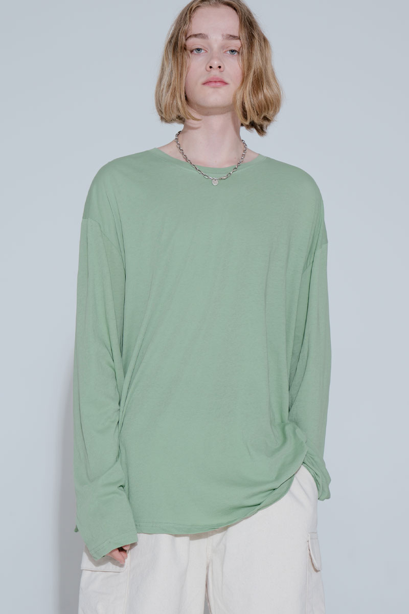 OVERFIT SOLID LOGO LONG T-SHIRT_OLIVE GREEN