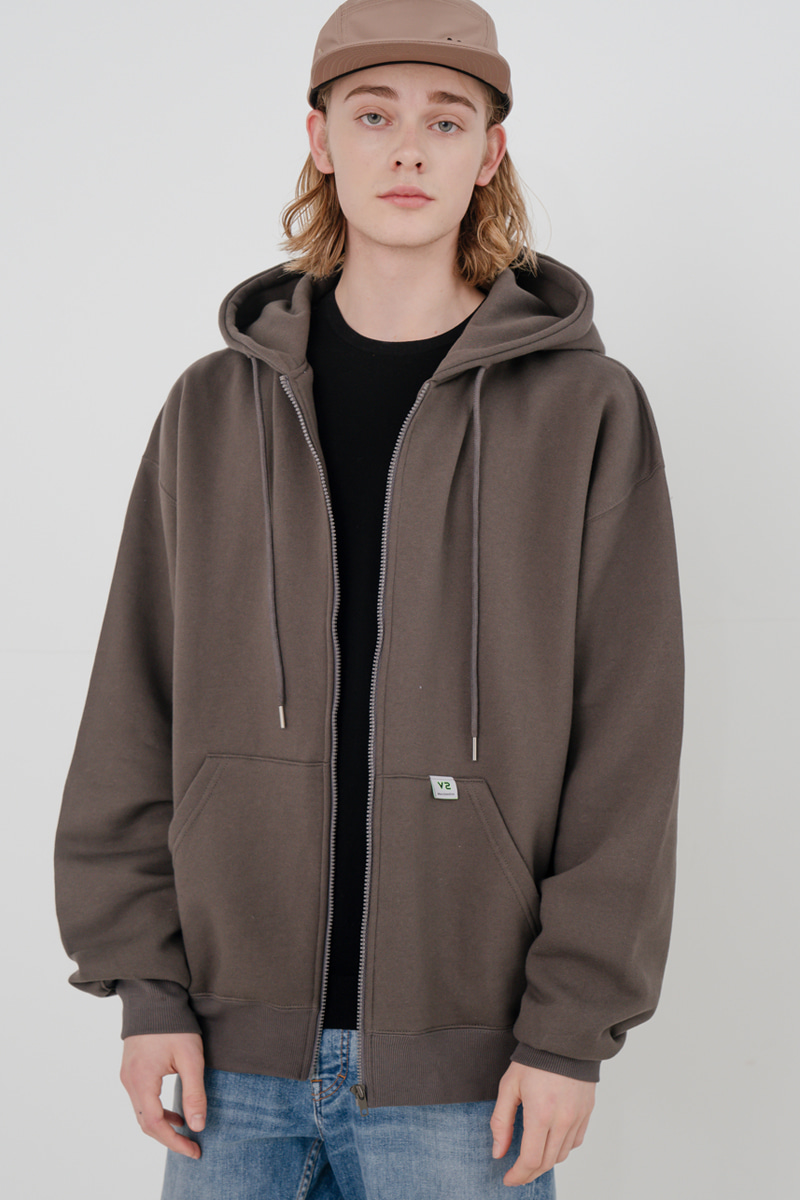 OVERFIT COLOR NAPPING HOOD ZIP-UP_BROWN