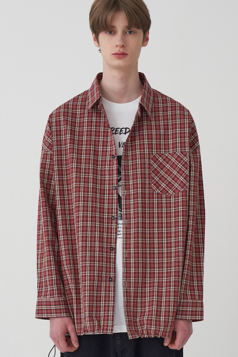 OVERFIT CHECK BANDING SHIRT_RED